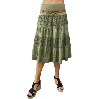 stylx Damen Amber Rock Knielang Glockenrock mit Stickereien - kurzer Sommerrock mit Jerseybund - unifarbener Minirock - 42-44