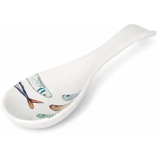 WestCraft Speiseteller Teller, mediterran mit Sardinen-Motiv, Maritime Löffelablage 25 cm, (1 St), 1 Stück, hochwertig und robust - langlebig und vielseitig einsetzbar weiß