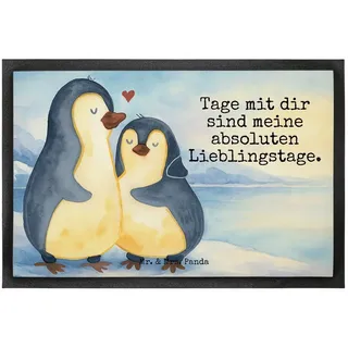 Mr. & Mrs. Panda Fußmatte Pinguin umarmen Design, Schuhabstreifer 50 x 75 cm, Weiß, Fußabstreif, rechteckig, Höhe: 50 mm, Schmutzfangteppich Bodenvorleger Hochzeit weiß Ø 75 cm x 75 cm x 60 cm x 50 mm