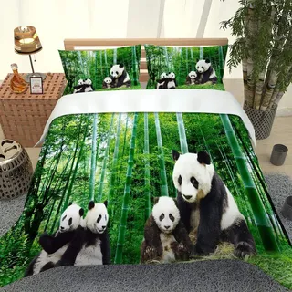 PKTMK Bettwäsche 135x200cm Panda-Landschaft im grünen Bambuswald 3D Bettbezug Set 3 Teilig Microfaser weiche Flauschige Bettdeckenbezug mit Reißverschluss und 2 Kissenbezug 80x80cm