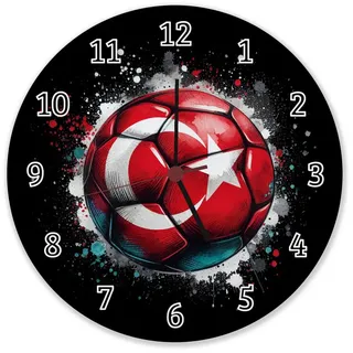 speecheese Wanduhr Fußball Türkei Flagge Wanduhr aus Alu 28 cm