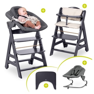 Hauck Hochstuhl Beta Plus Dark Grey - Newborn Set, Babystuhl ab Geburt inkl. Aufsatz für Neugeborene, Tisch, Sitzauflage beige