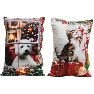 LED Kissen Motiv Hund oder Katze weihnachtlich batterbetrieben Stückpreis