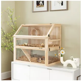 PawHut Kleintierkäfig 80 x 50 x 76 cm Naturholz/beige
