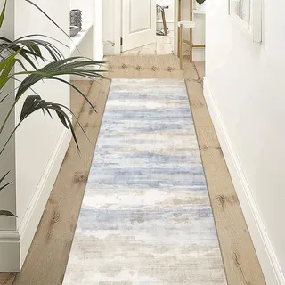 Flur-Läufer-Teppich, Beige, Blau, 2 m, 250 cm, 3 m, 350 cm, 4 m, 5 m, 6 m, rutschfeste Flur-Teppichläufer, extra lang, waschbar, schmale Teppichläufer für Treppen, Küche, Eingangsbereich ( Size : 80×4