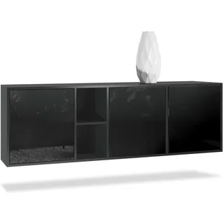 Vladon 182 x 53 x 35 cm Schwarz matt/Schwarz Hochglanz
