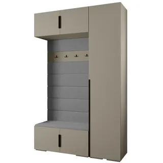 Abiks Möbel Garderoben-Set, Kaschmir, Grau, Schwarz, Holz, Nachbildung, 2-Sitzer, 7 Fächer, 150x236.7x47 cm, Garderobe, Garderoben-Sets & Serien, Garderoben-Sets