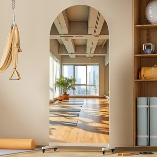 Hasipu Ganzkörperspiegel 180 x 70 cm, 360° Drehbar Standspiegel mit Rollen, Gehärtetes Glas, Gewölbter Home Gym Spiegel Tanzspiegel für Schlafzimmer Fitnessraum Yoga
