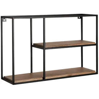 furnicato Wandregal Vollholz Eisen 60x40x18 cm Dunkelbraun Schwarz, Handgefertigtes Wandboard mit zwei Ablagen für dein Wohnzimmer schwarz