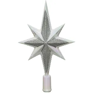 Decoris Christbaumspitze Kunststoff 25cm Stern mit Glitzer Weihnachtsbaumspitze weiß iris