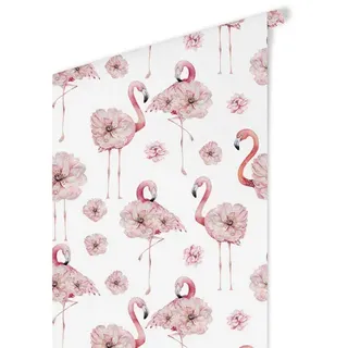 K&L Wall Art Vliestapete »Vintage Vliestapete«, Flamingo Rosa Pfingstrosen, mehrfarbig, matt - bunt