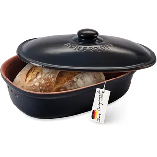 Römertopf Brottopf oval MEDI 2,3 L Brotkasten Keramik klein, Schwarz | 30 x 21 x 15 cm, kompakt für 1–2 Personen, atmungsaktive Keramik mit Deckel, spülmaschinengeeignet, seit 1967