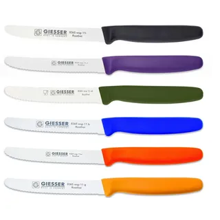 GIESSER Tomatenmesser Brötchenmesser 8365 wsp 11-6, 6er Set bunt gemischt; 3mm Wellenschliff; extrem Scharf bunt
