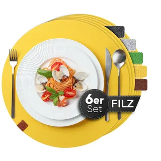 Loco Bird Platzset Tischset aus Filz, 6er Set Rechteckig, 38 cm Telleruntersetzer, (Tischset), abwischbare Tischuntersetzer Platzdeckchen gelb