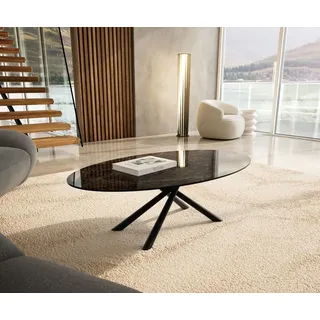 DELIFE Couchtisch Edge Oval 140x80 cm Keramik Emperador Extra Lucidato Dunkelbraun Sarity Metall Schwarz - Dunkelbraun/Braun