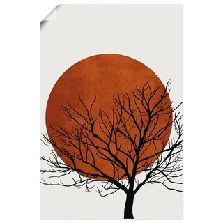 ARTLAND Wanddeko Poster & Kunstdrucke Wandposter 60x90 cm Hochformat Minimalismus Sonne Silhouette Baum Winter Japan U3XX