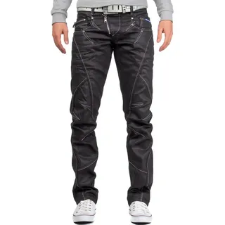 Cipo & Baxx 5-Pocket-Jeans Herren Regular Fit Hose Mid Waist BA-C0812 (1-tlg) in Schwarz Glänzend mit weißen Nähten schwarz 40