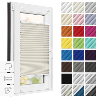 Estika® Plissee zum kleben 85 cm x 120 cm - Elfenbein - Plissee ohne Bohren, Plissee kleben, Rollos für Fenster ohne Bohren, Jalousien Fenster für innen, Raffrollo, Fenster plissee