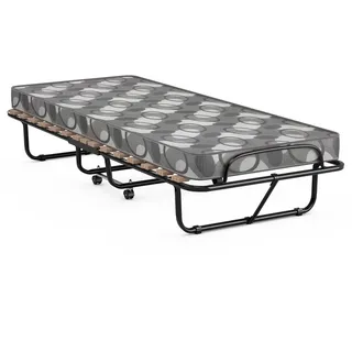 COSTWAY Gästebett klappbar mit Matratze, 80x190cm Einzelbett mit Rollen grau