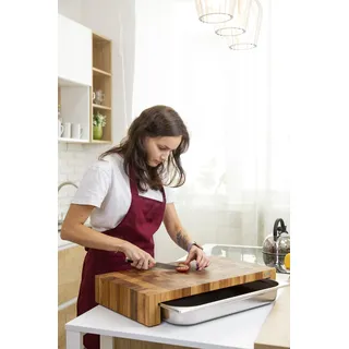 Premium XXXL Stirnholz Brett Hackblock mit Behälter 8 Liter 60X34X10 cm Schneidebrett Holz Eichenholz