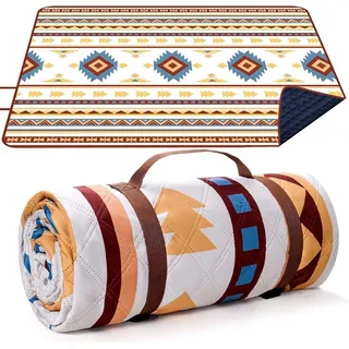 LuxusKollektion Bodenmatte Picknickdecke Strand 200x200cm Sandfrei Tragbar Waschbar Camping Beige