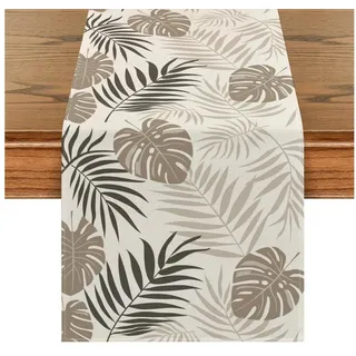 LuxusKollektion Tischläufer Tischläufer 40x200 cm Blattmuster Beige-Schwarz 40 cm x 200 cm