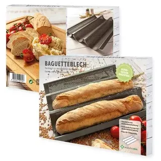Wundermix - Baguette Blech mit Antihaftbeschichtung für 3 Baguettes • Perforierte Backform für Stangenbrote • Brotbackform • Zubehör Backen