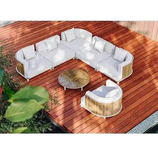 Sunfun Loungemöbel-Set  (7 -tlg., Aluminium, Textil, Champagner/Holz)