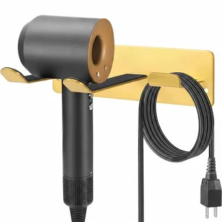 YOUGRIDDA Föhn Halterung, Fönhalter Ohne Bohren - Edelstahl 304 (Golden) - Wandhalterung für Haartrockner mit Kabelhalter - Robuster Haartrocknerständer für Bad & Friseursalon