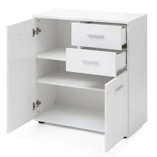 FineBuy Kommode mit Türen & Schubladen 71 x 78 x 35,5 cm Schrank Holz, Flurschrank modern, Mehrzweckschrank klein, Anrichte Sideboard matt, Kommodenschrank Flurmöbel Weiß