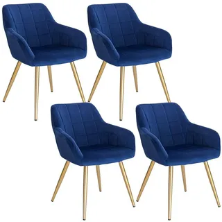 Woltu Esszimmerstuhl Samt Blau/Gold 4er Set