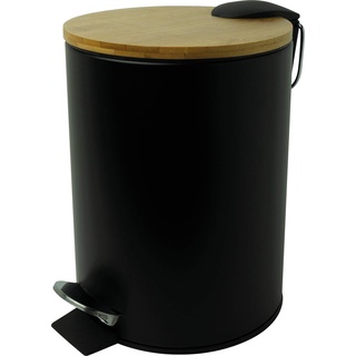helit H2404495 - Tret-Abfallbehälter „the bamboo“, 3 Liter, mit Bambus Deckel, Behälter aus Metall, leise schließend, schwarz, 1 Stück