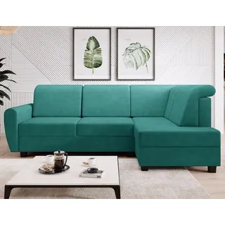 Easy4You Ecksofa MILO L-Form Türkis – 235x90x157 cm - Schlafsofa mit Bettkasten und Schlaffunktion - Eckcouch mit Stauraum – Rechts – Stoff ... - Türkis