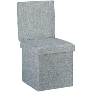 Relaxdays Sitzhocker mit Lehne HxBxT:73x38x38cm, stabiler Sitzcube mit Fußablage Leinen Aufbewahrungsbox grau