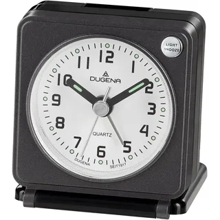 Dugena Quarz Reisewecker mit Klappetui Schwarz 4460949, 70 x 60 x 33 mm