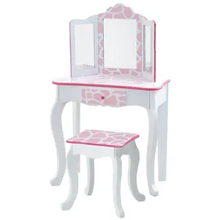 TEAMSONTM KIDS    Schminktisch Schminktisch Giraffe rosa mit Hocker & Spiegel