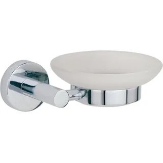 Nie Wieder Bohren hoom Seifenschale, zum Kleben, Messing, verchromt, rostfrei, Seifenablage aus satiniertem Glas, 60mm x 140mm x 120mm