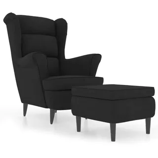 vidaXL Ohrensessel mit Hocker Schwarz Samt