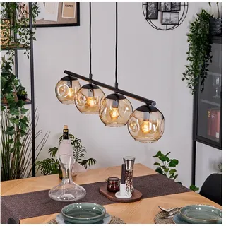 hofstein Pendelleuchte Hängelampe aus Metall/Glas in Schwarz/Bernsteinfarben, Hängeleuchte im modernen Retro/Vintage-Design (15 cm), 4 x E14