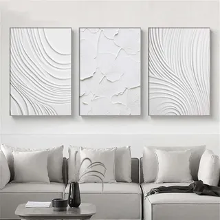 Ecyanlv Weiße abstrakte Leinwand, Wandkunst, modernes strukturiertes Gemälde, geometrische Kunst, strukturiertes minimalistisches Poster, abstrakte Form, weiße Linie, Bilder, Wanddekoration für
