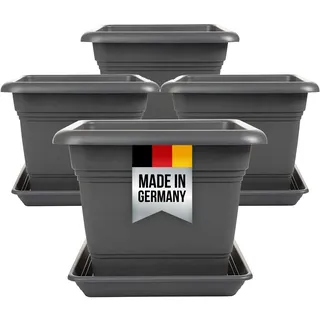 2friends 4er Set Pflanzkübel Groß Aussen, Blumentopf Gross 40x40 cm, Pflanzentopf Blumentopf mit Untersetzer aus Kunststoff, Blumenkübel Pflanztöpfe Blumentöpfe Anthrazit in Premium-Qualität