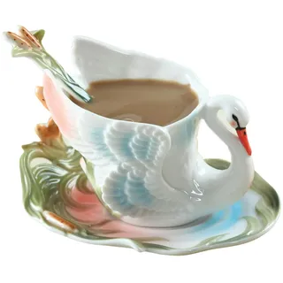 300 ml Emaille-Porzellan-Kaffeetasse mit weißem Schwan, Mikrowelle, kann für personalisierte und kreative modische Tassen für Büro und Zuhause verwendet werden