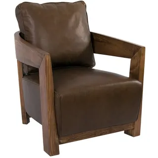 Vintage Line Clubsessel Cedric Holz und Leder Chocolate Brown Sessel Ledersessel Design