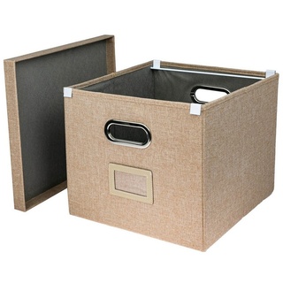 HMF Aufbewahrungsbox 250473, mit Deckel für DIN A4 Hängeregister, passend für Kallax, Beige beige