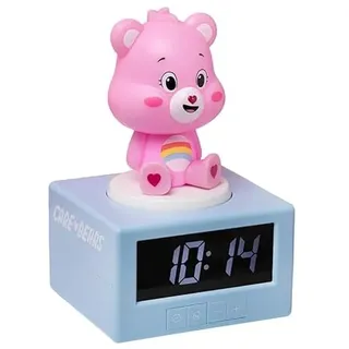 Paladone Care Bears Pink Cheer Bear Digitaler Wecker mit Nachtlicht und Musik, offiziell lizenziert, batteriebetrieben, Schlafzimmer‐Dekoration, Geschenkidee