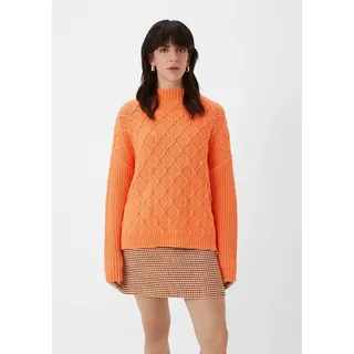 comma Longpullover Strickpullover Oversized Grobstrickpullover aus Baumwollmix orange