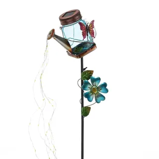 MARELIDA LED Solar Gießkanne Lichterkette Glas H: 80cm 1 Stück blau