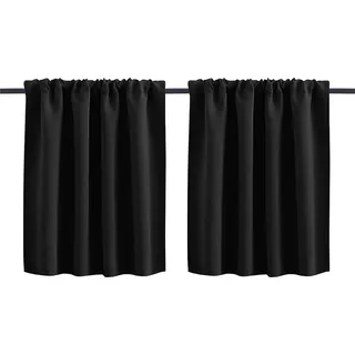 2er Set Bistrogardine Blickdicht Scheibengardine Kurzgardine Stangendurchzug Gardine, Größe: 76x60cm, Farbe: Schwarz - Schwarz