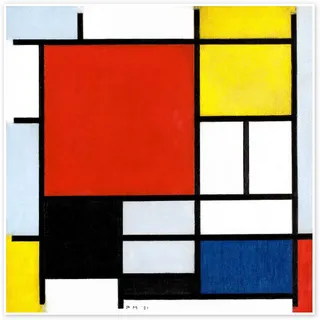 Posterlounge Komposition mit Rot, Gelb, Blau und Schwarz Poster | 30 x 30 cm von Piet Mondrian Bunt Wandbilder Wanddeko