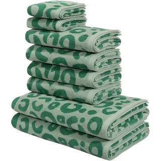 Handtuch Set OTTO HOME "Anna Leopardenmuster, 8-tlg Handtuch-Set, 100% Baumwolle", dunkelgrün, hellgrün, 8 tlg., Frottiervelours, Frottiervelours, Obermaterial: 100% Baumwolle, Handtuch-Sets, Duschtücher, Handtücher und Gästetücher, weich, modern, Animal Print